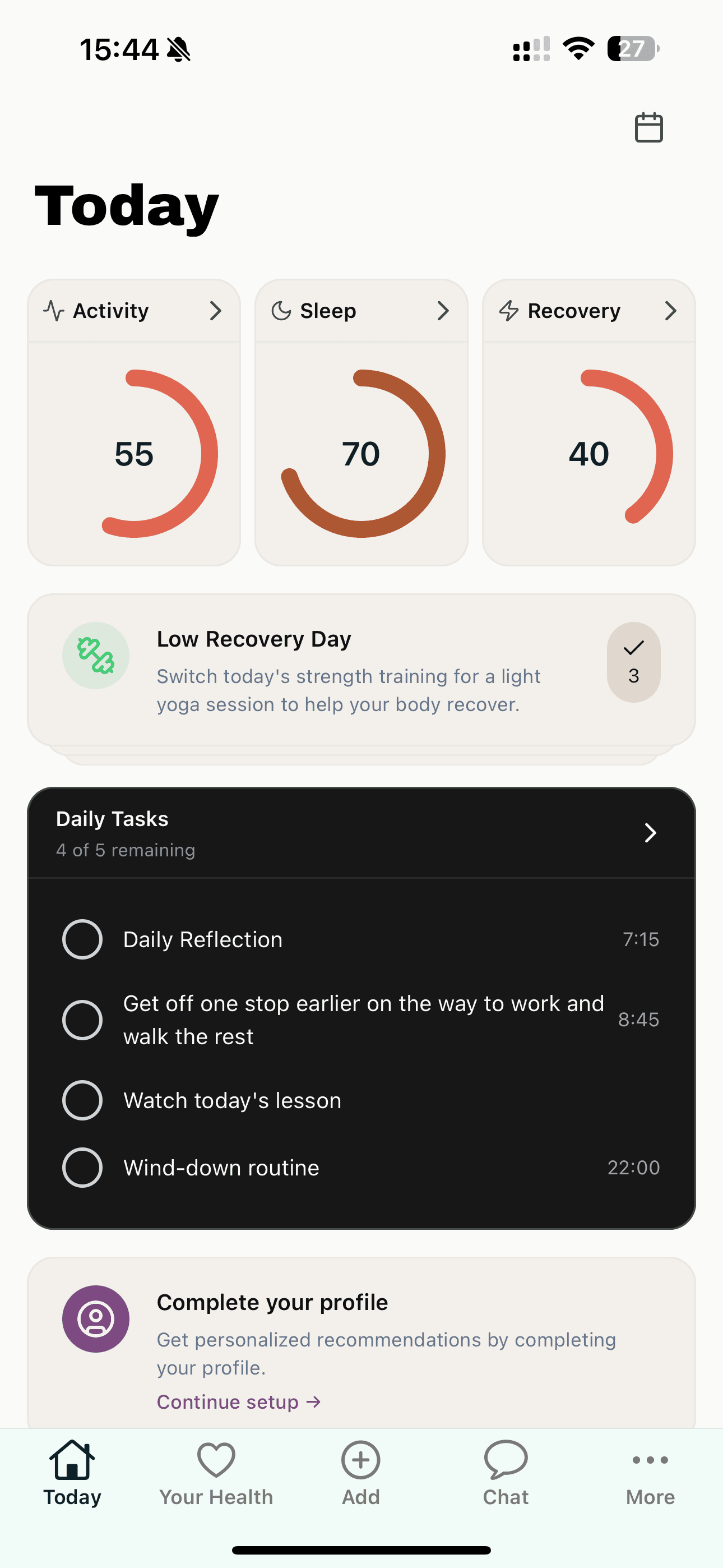 Control app interface